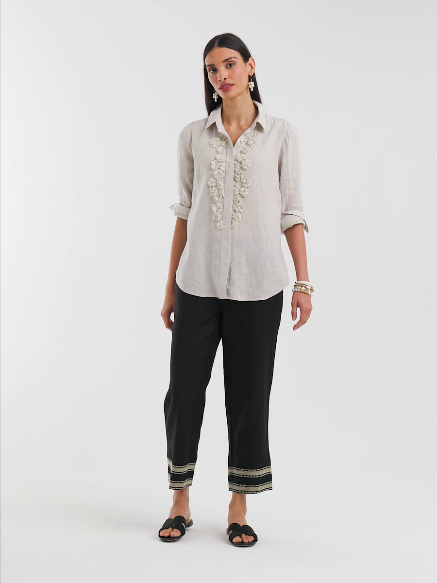 Linen Elastic Waist Cropped Pants