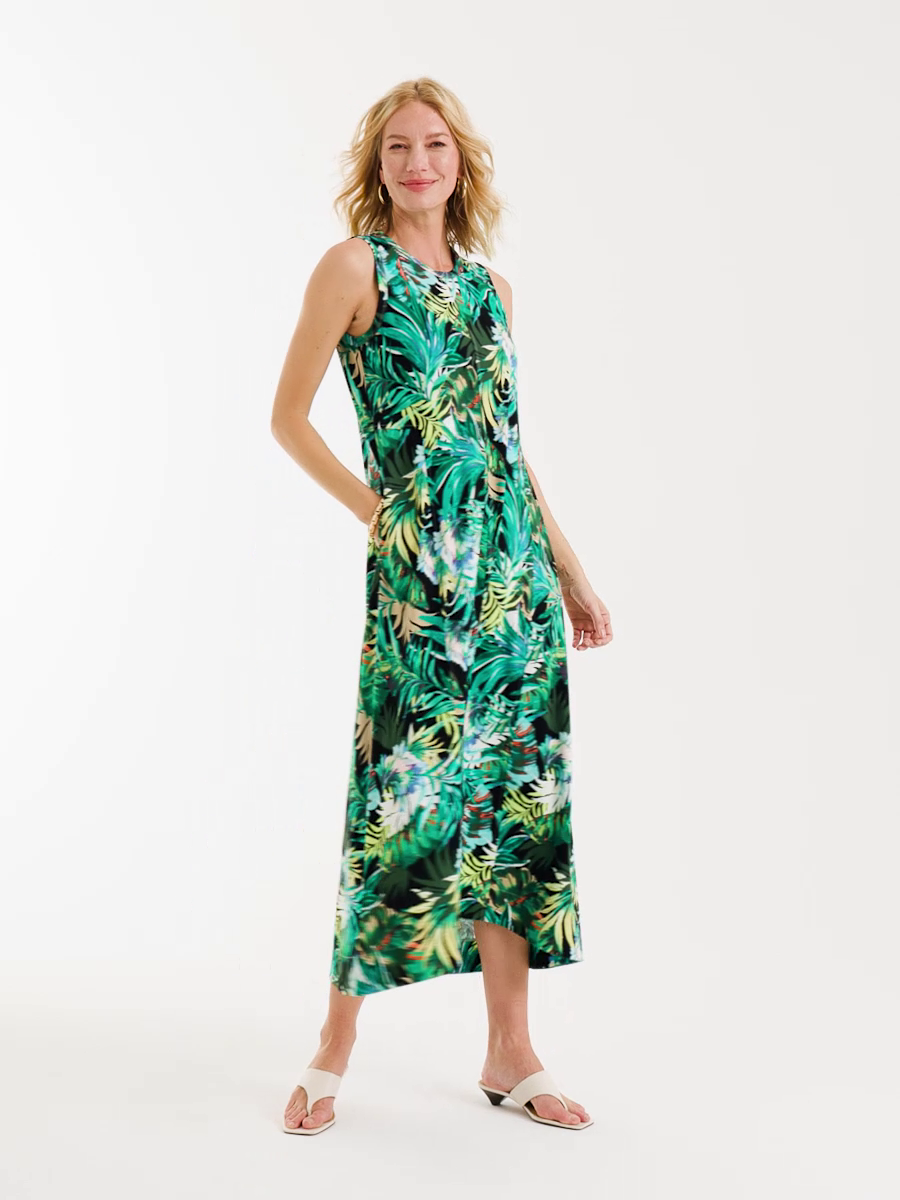 Palm Printed Knit Maxi Dress