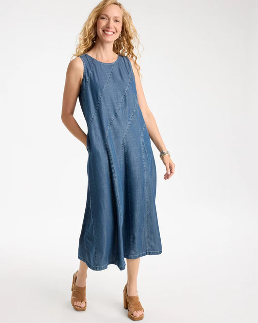 Denim Godet Sleeveless Dress