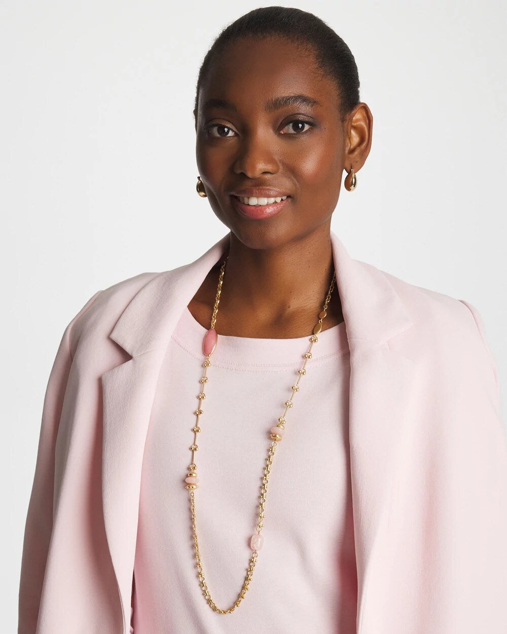 Pink Accent Long Single Strand Necklace