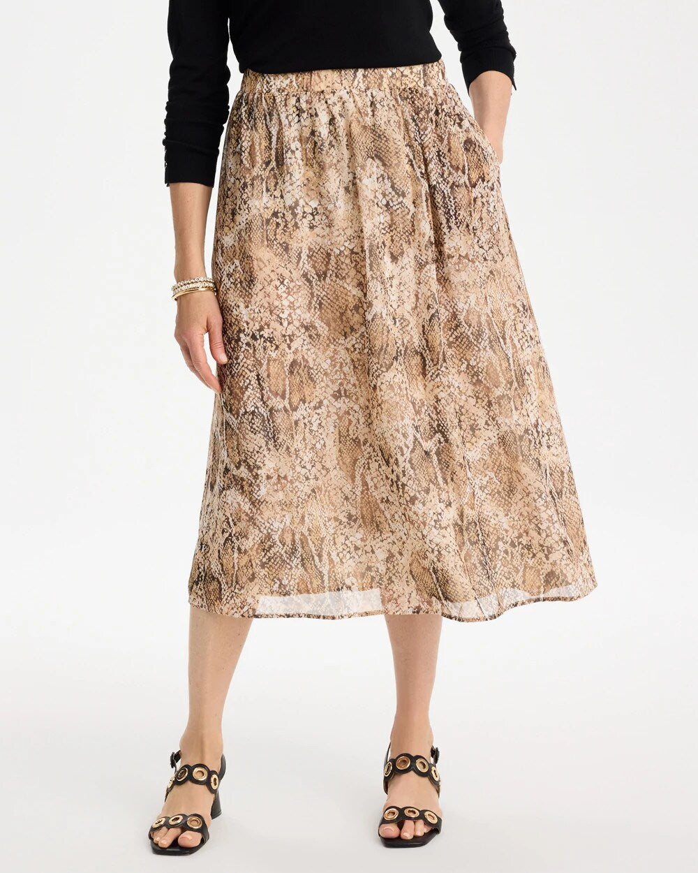 Georgette Python Animal Print Pull-On Skirt