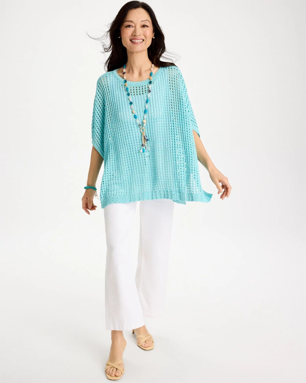 Lurex Open-Stitch Sweater Poncho