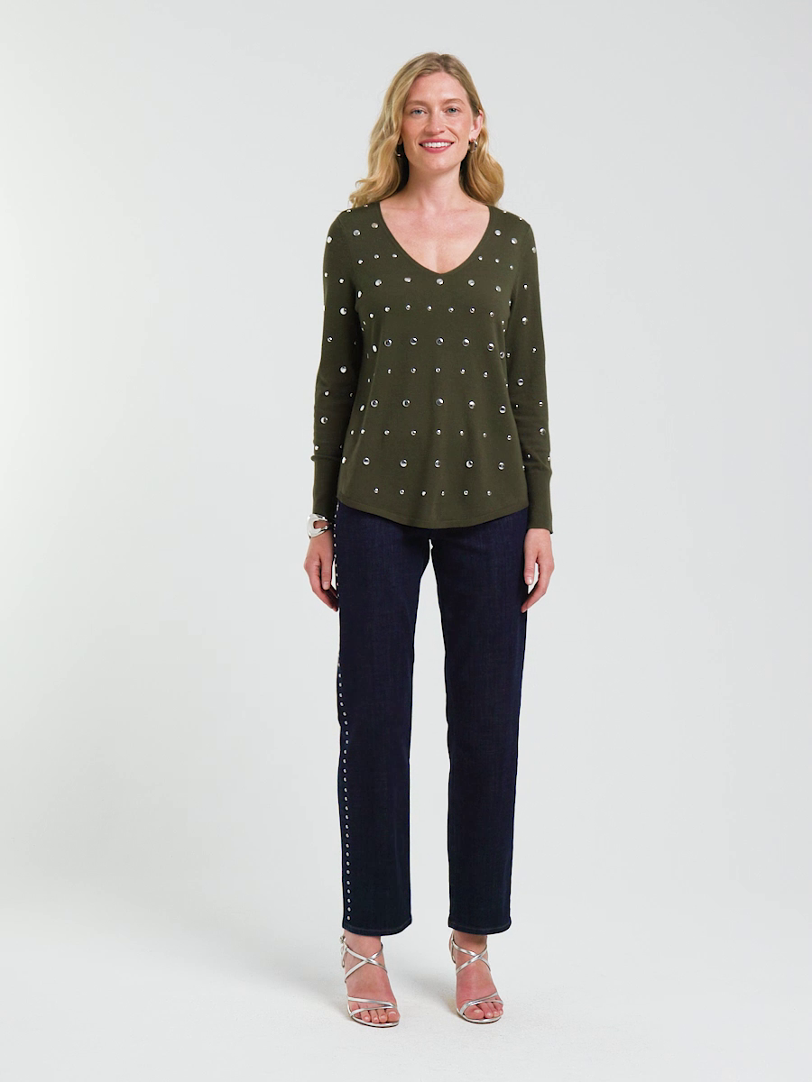 Ella Embellished V-Neck Pullover Sweater