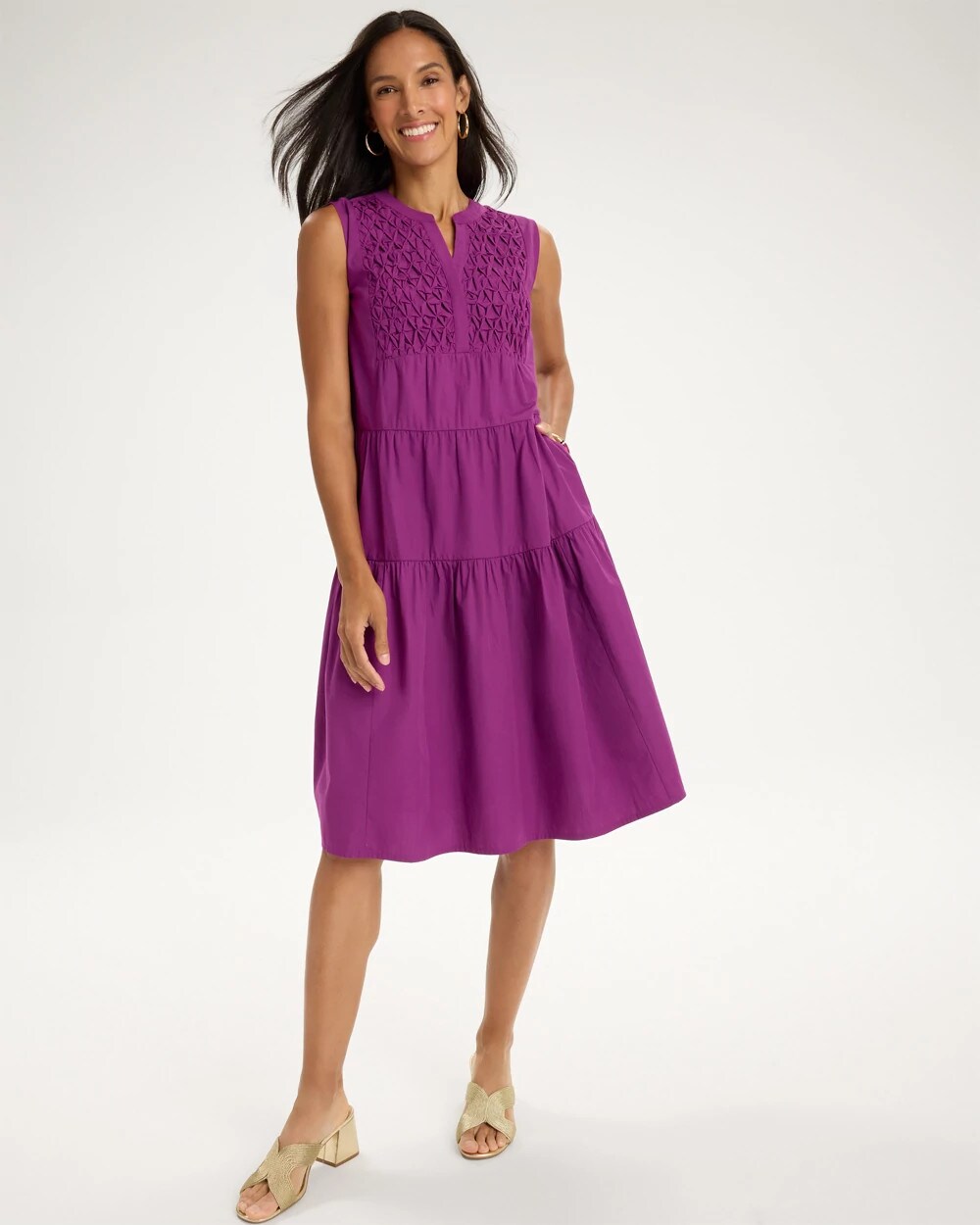 Poplin Cotton Smocked Sleeveless Dress