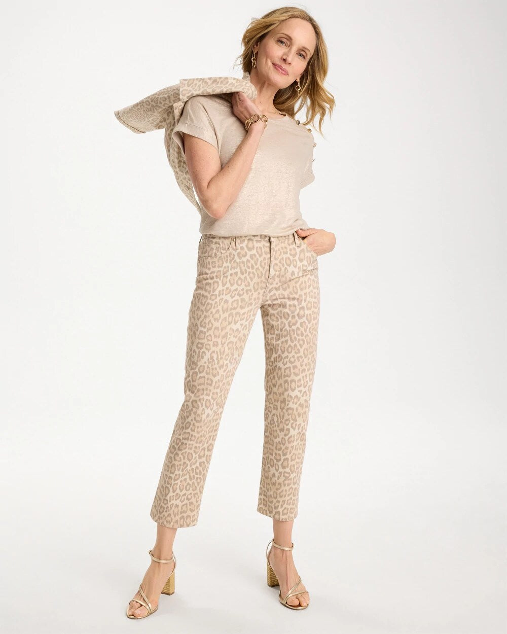 Animal Print Girlfriend Slim Cropped Jeans