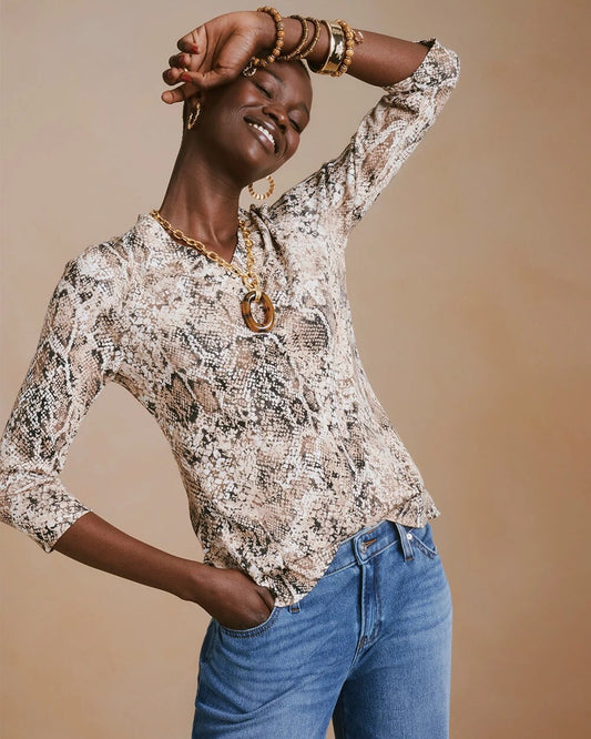 Printed Pima Cotton 3/4 Sleeve Tee