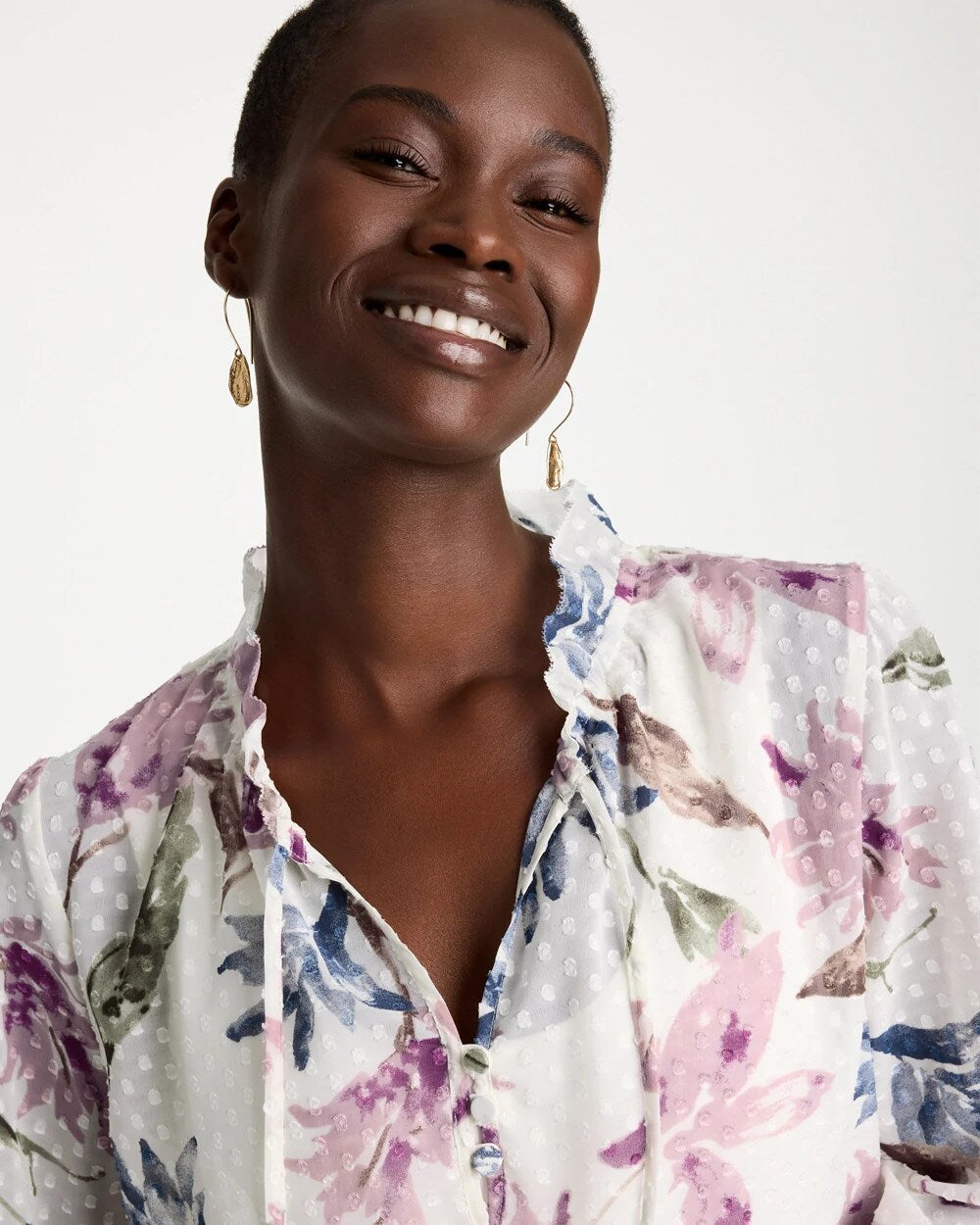 Clip Dot Floral Popover Blouse