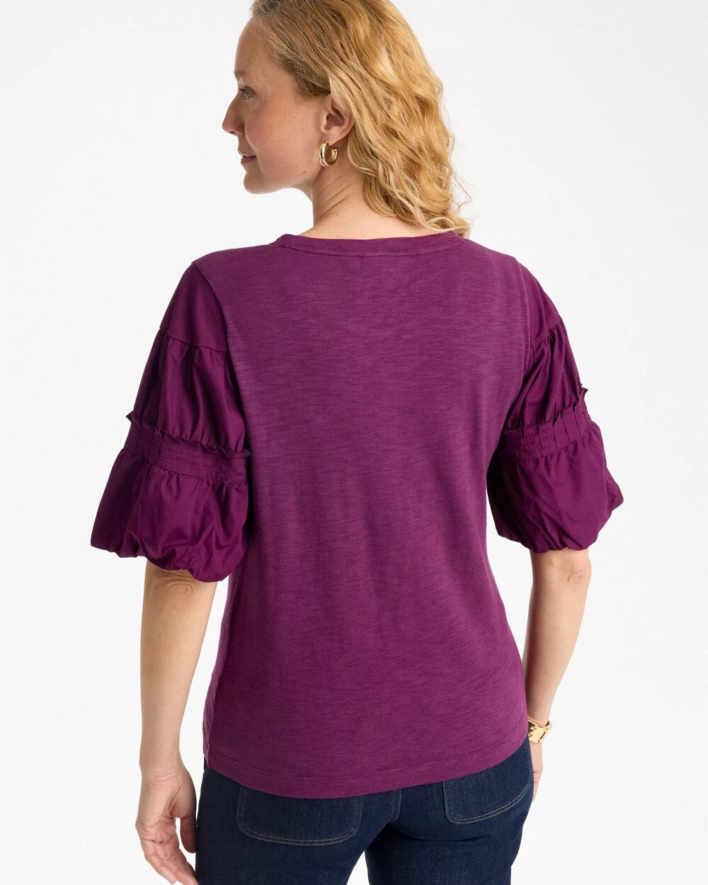 Cotton Slub Poplin Pleat Sleeve Tee
