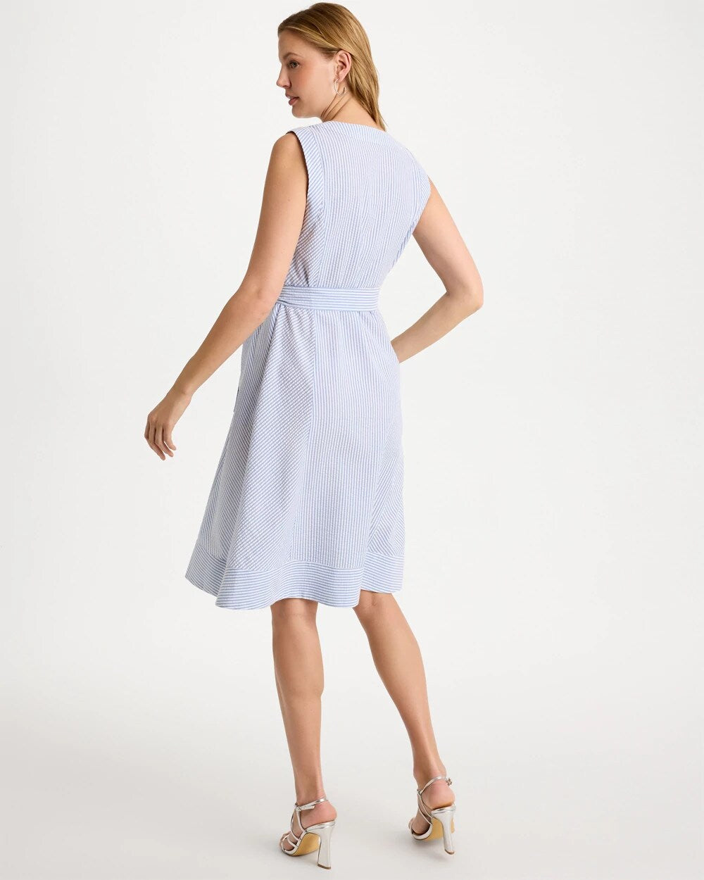Seersucker V-Neck Sleeveless Dress