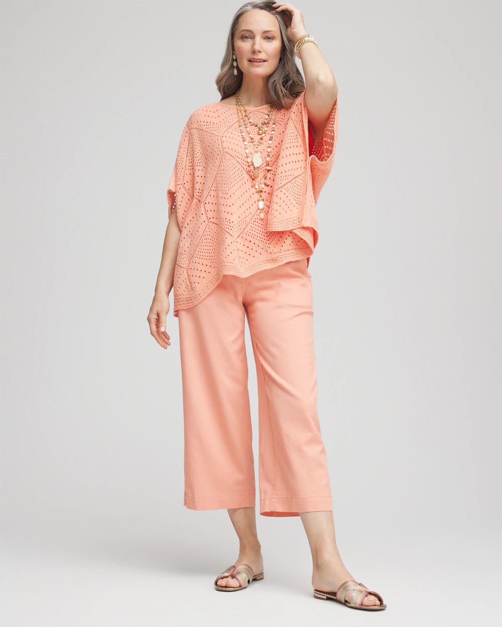 Ribbed Waist Linen Blend Straight-Leg Cropped Pants