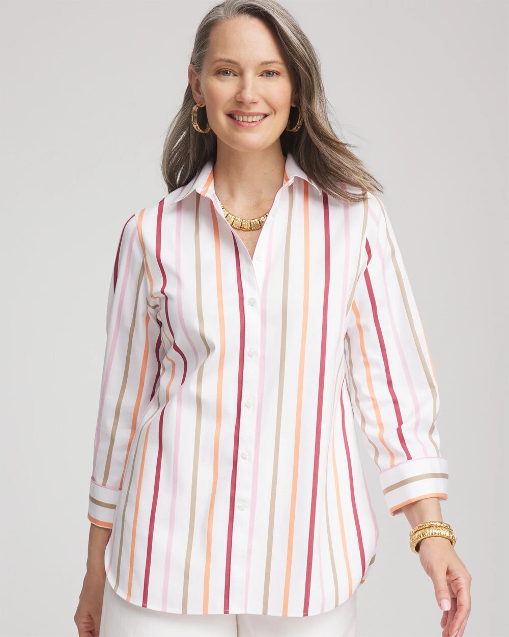 No Iron Striped Stretch-Sateen Shirt