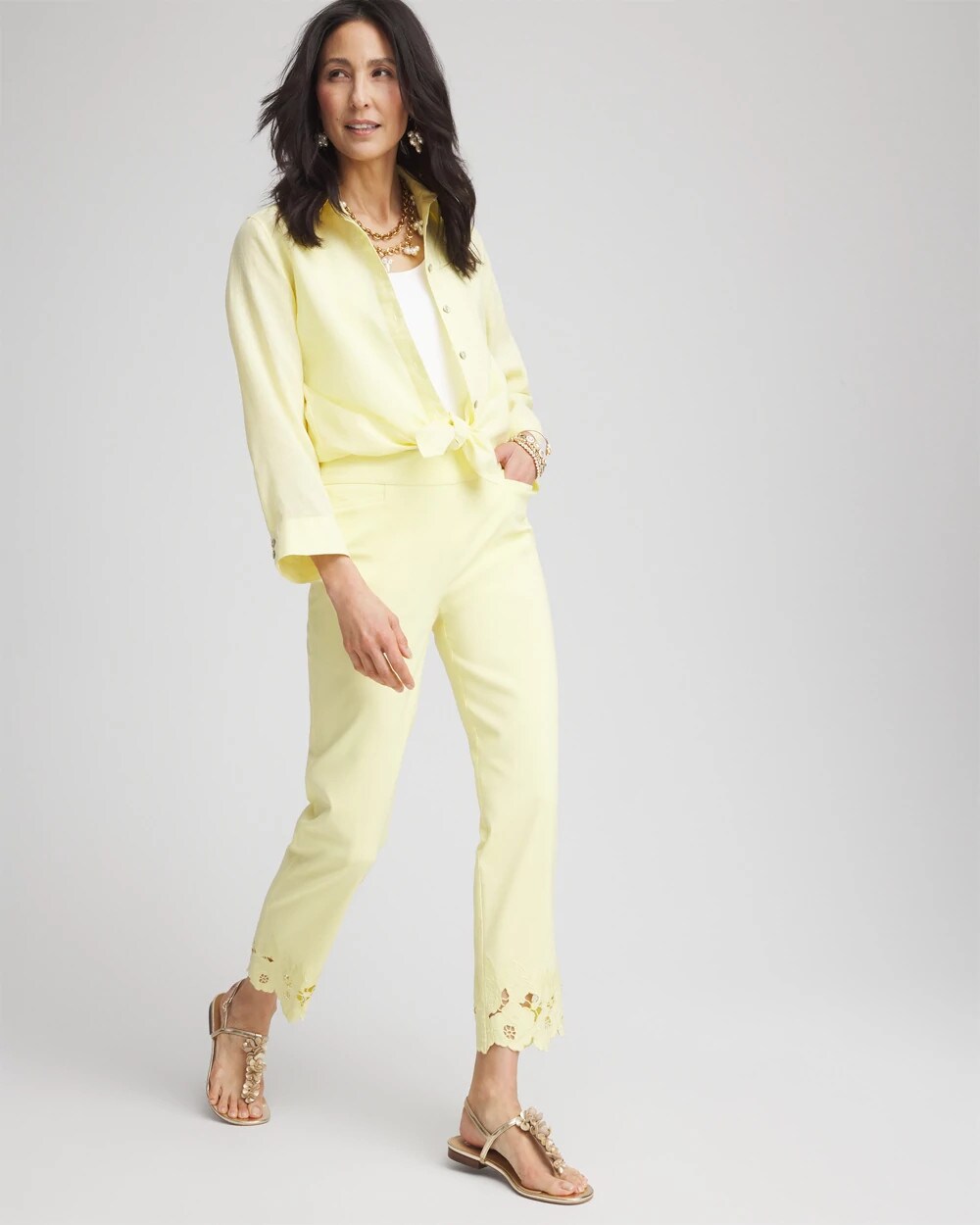 Brigitte Cutout Pull-On Cropped Pants