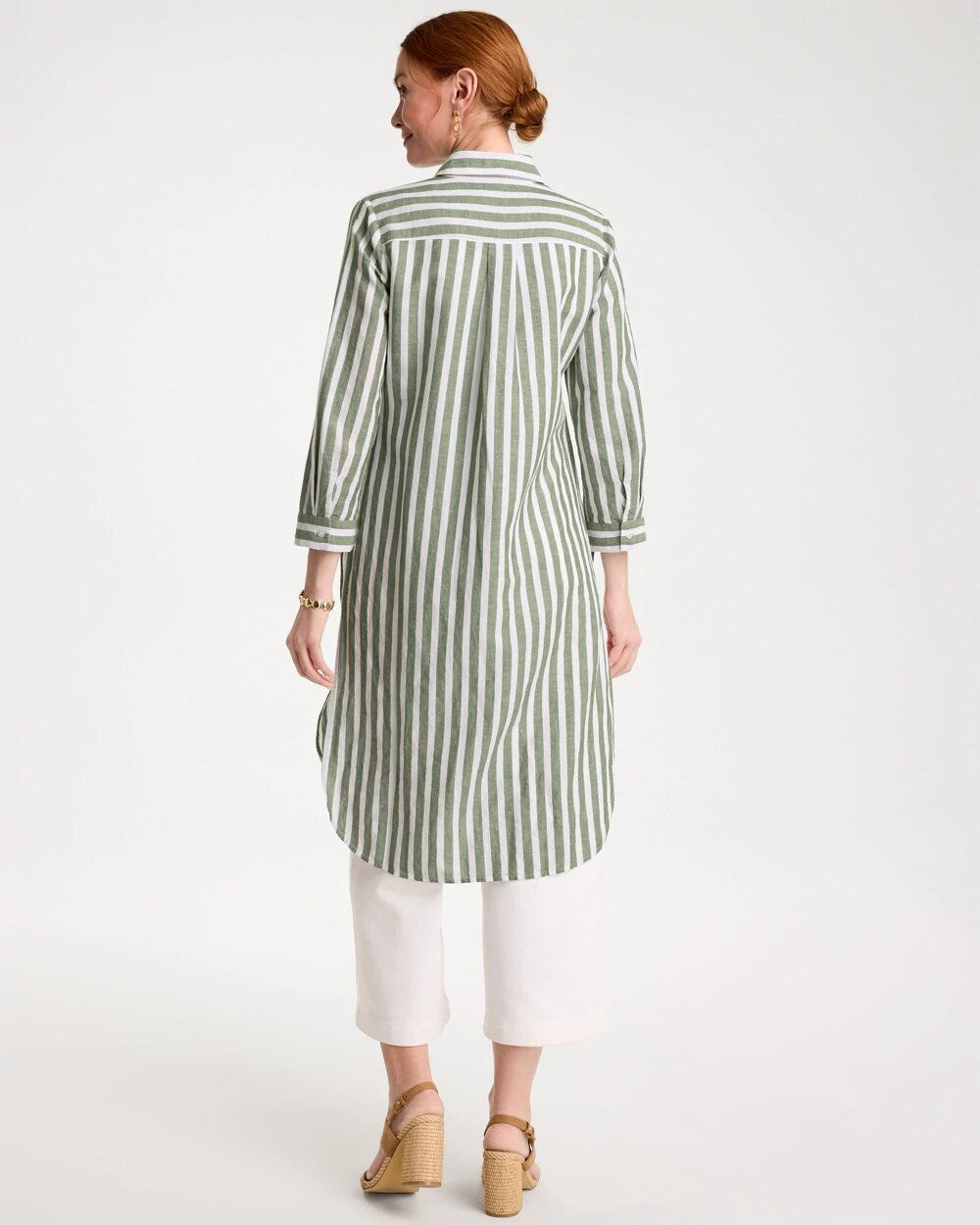 Collared Striped Linen-Cotton Duster Tunic