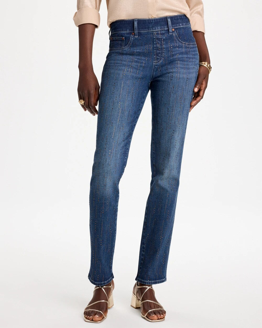 Embellished Pull-On Straight Jeans