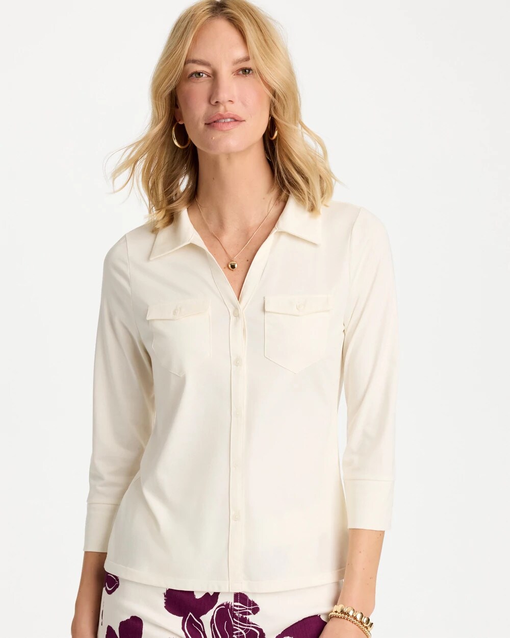 Knit Henley 3/4 Sleeve Tee