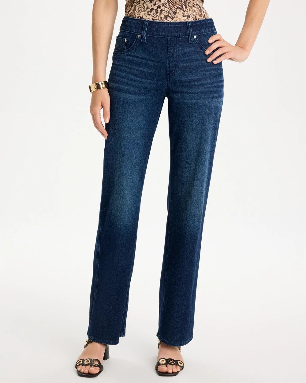 Pull-On Knit Denim Wide-Leg Jean