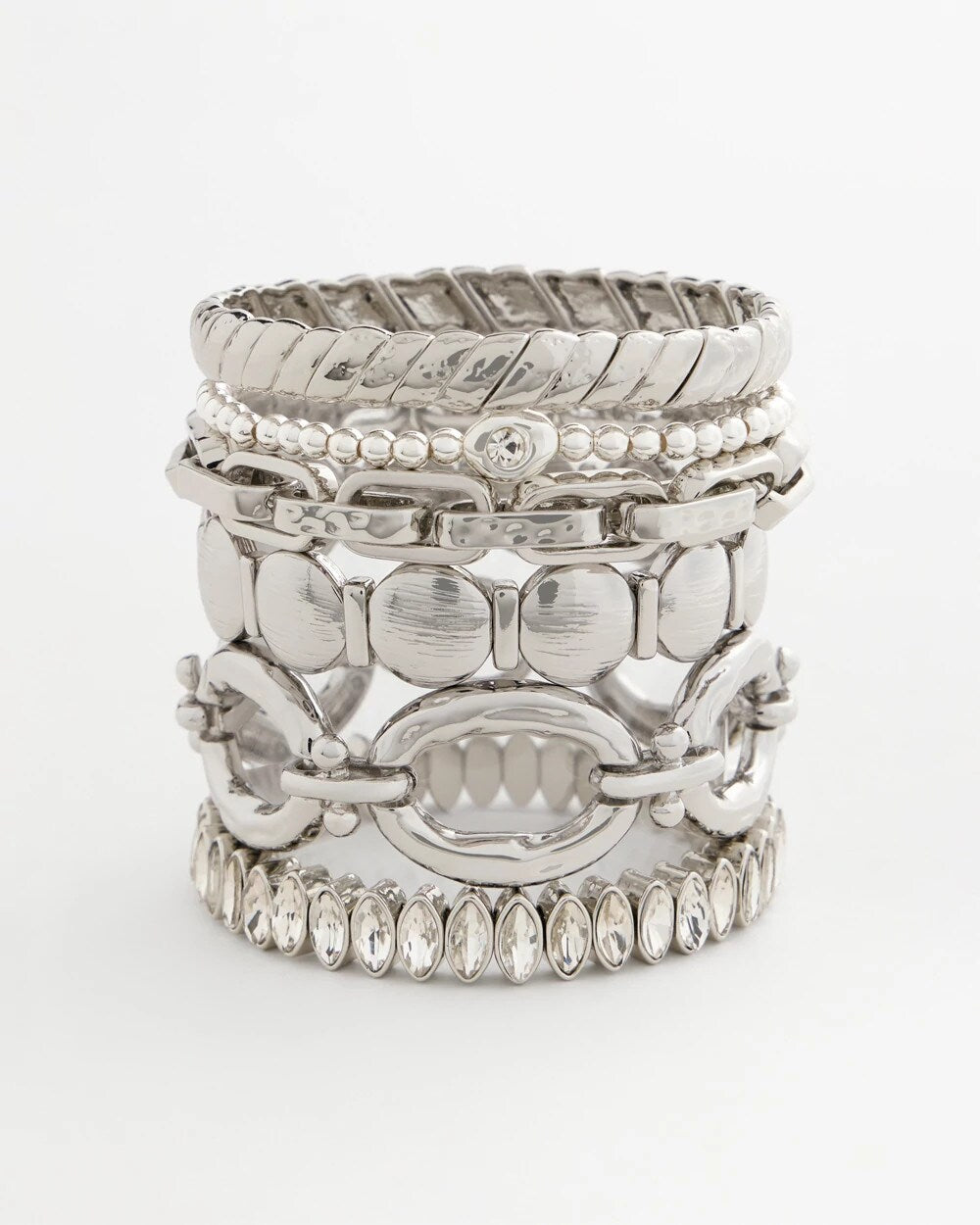 Silver Textured Circle Stretch Bracelet