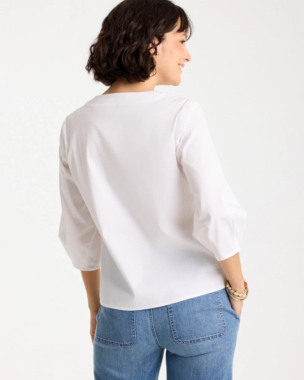 Poplin Cotton 3/4 Sleeve Popover