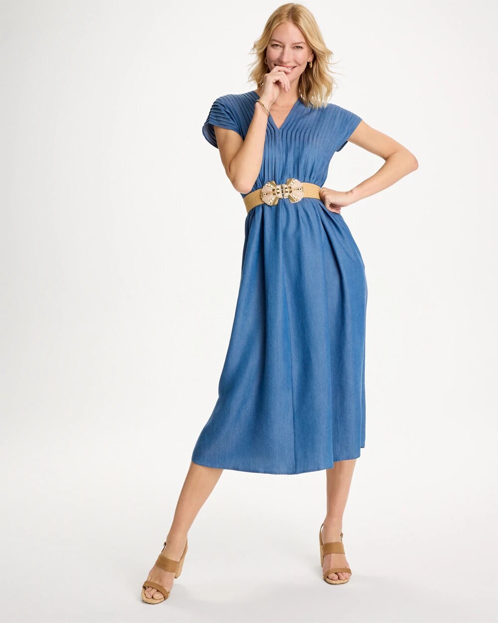 Denim Popover Midi Dress