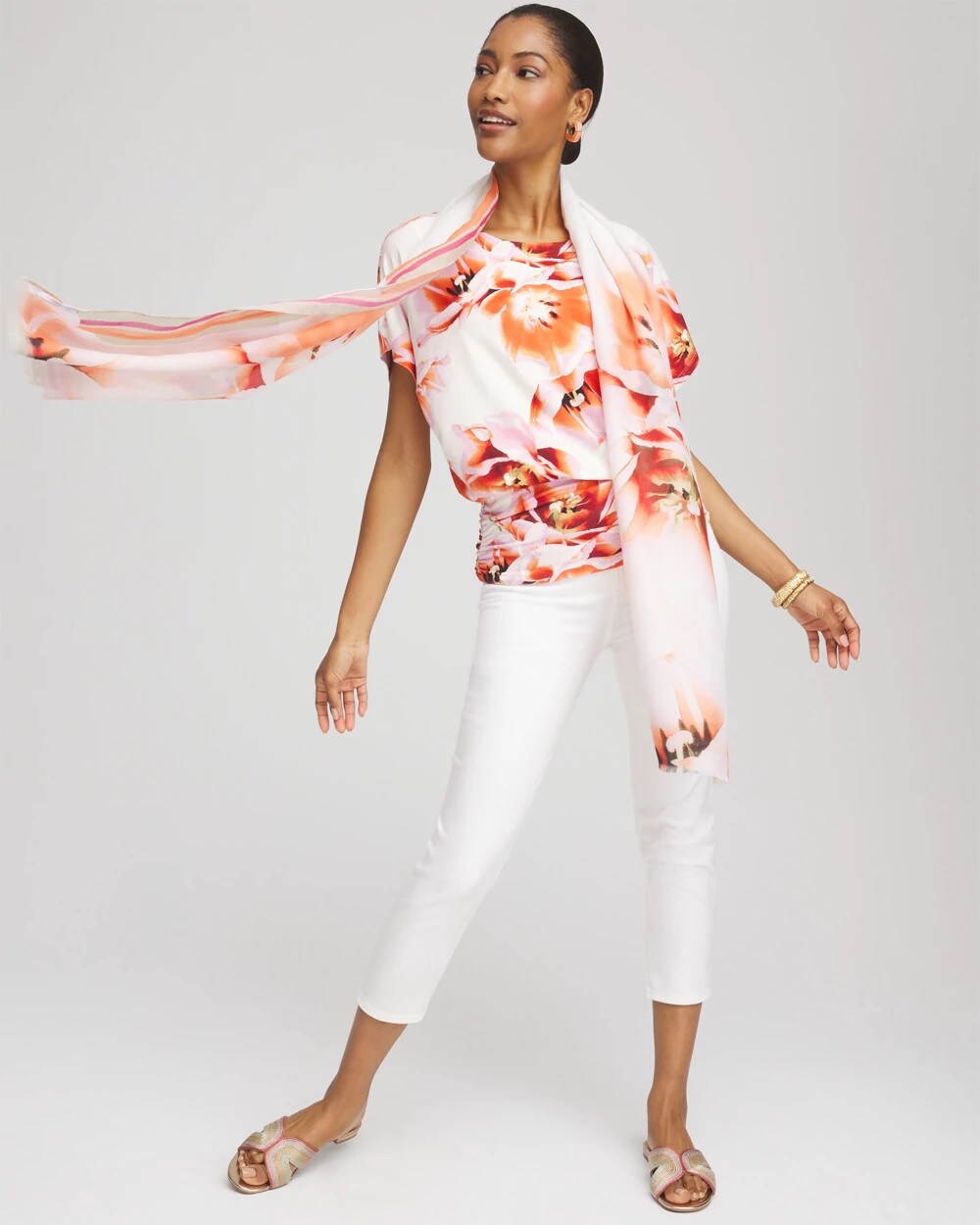 Touch of Cool Tropical Ruched Banded Hem Top