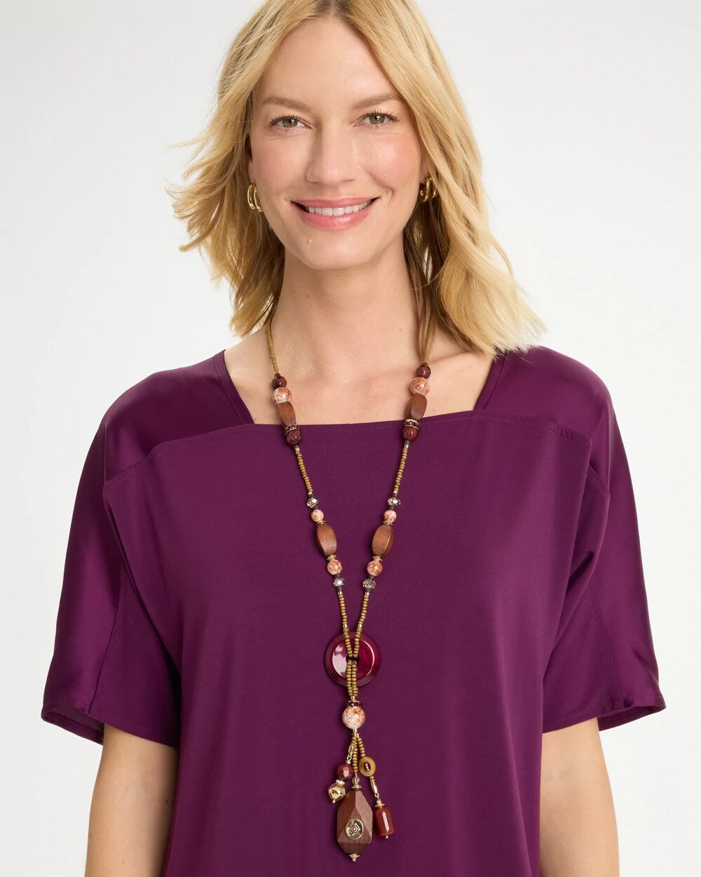 Wood Fire Agate Beaded Y-Necklace