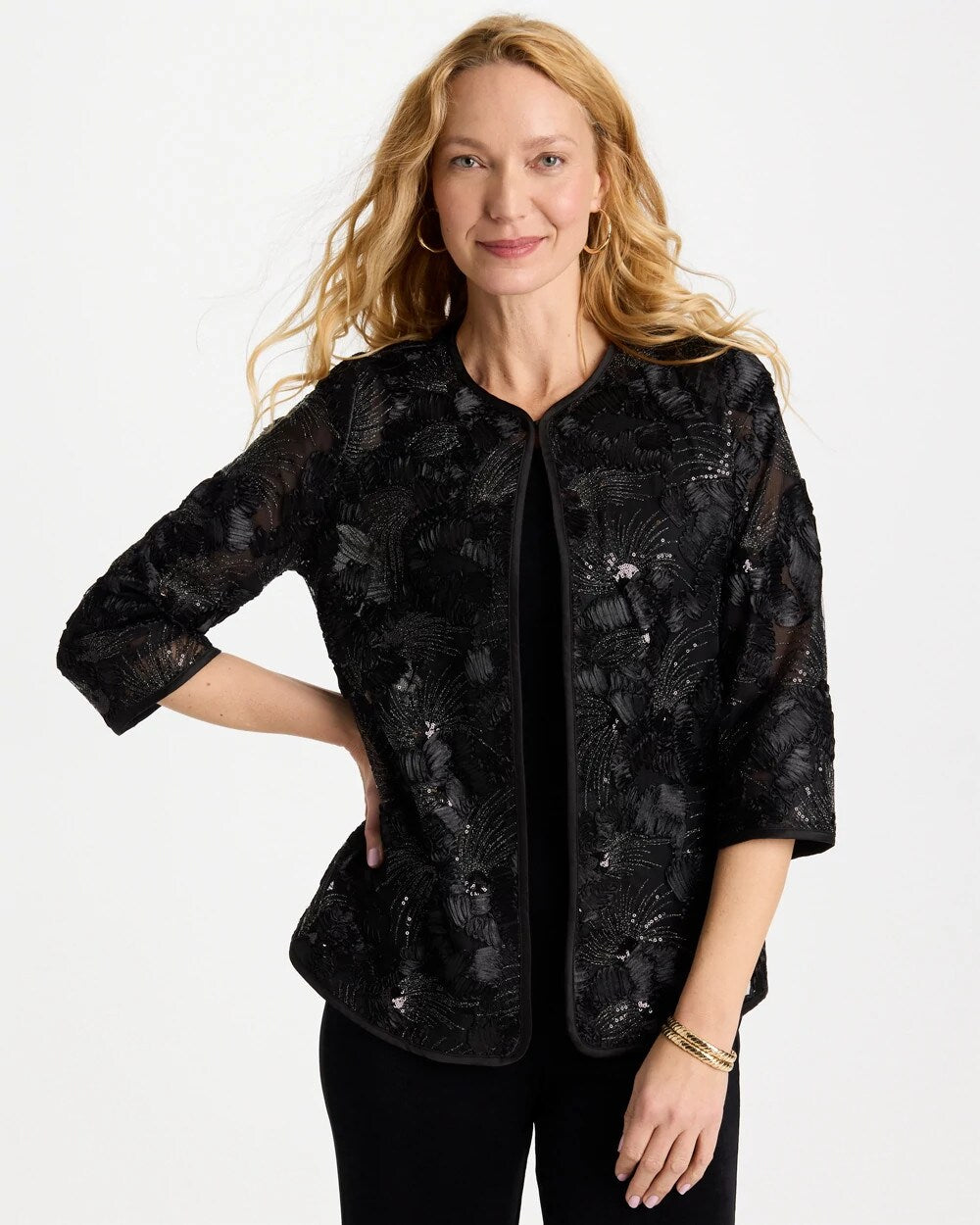 Travelers Collection Sequin Mesh Soutache Jacket