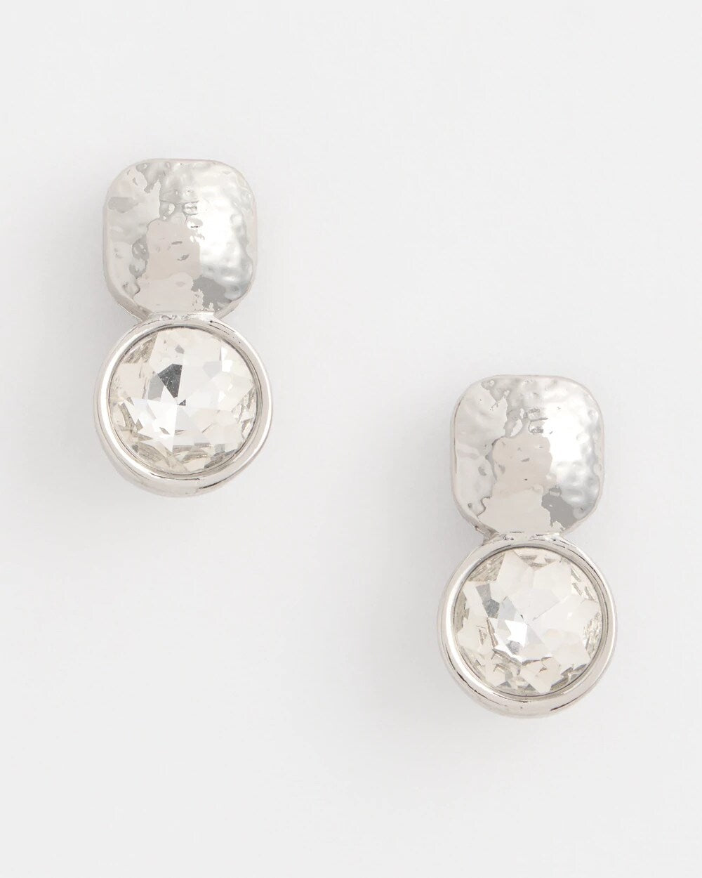 No Droop Silver Tone Crystal Clip-On Earrings