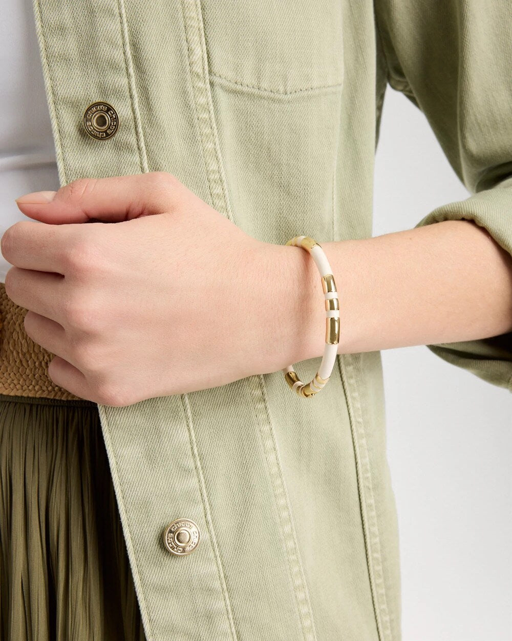 White Enamel Hinge Bangle