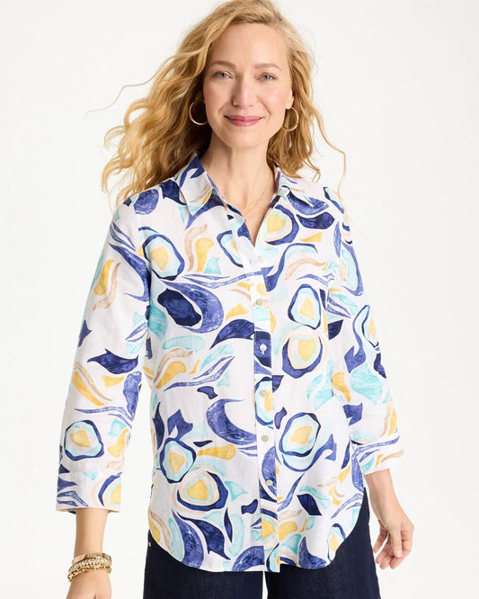 No Iron Linen Handpainted Print Shirt
