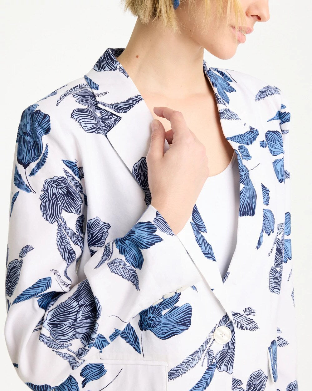 Linen Printed Piped Boyfriend Blazer