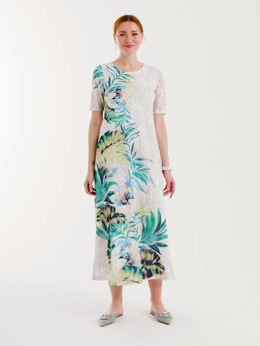 Jersey Knit Tropical Maxi Dress