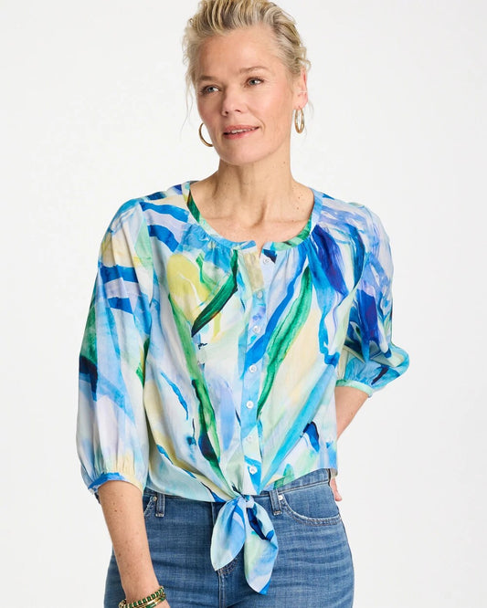 Printed Tie-Front Top