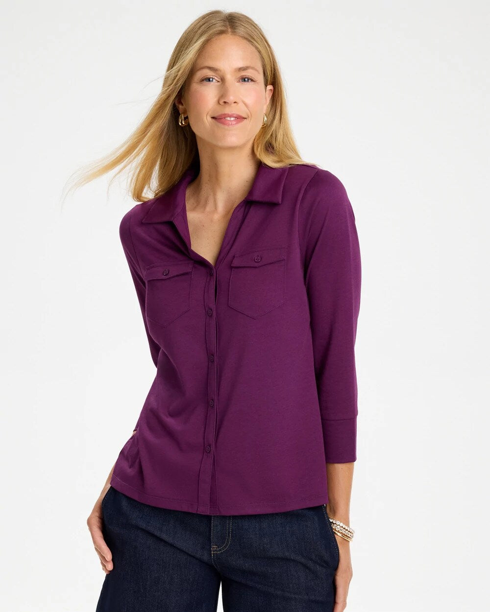 Knit Henley 3/4 Sleeve Tee