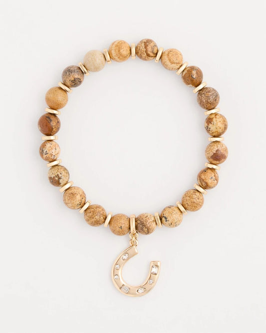 Genuine Jasper Stone Stretch Charm Bracelet