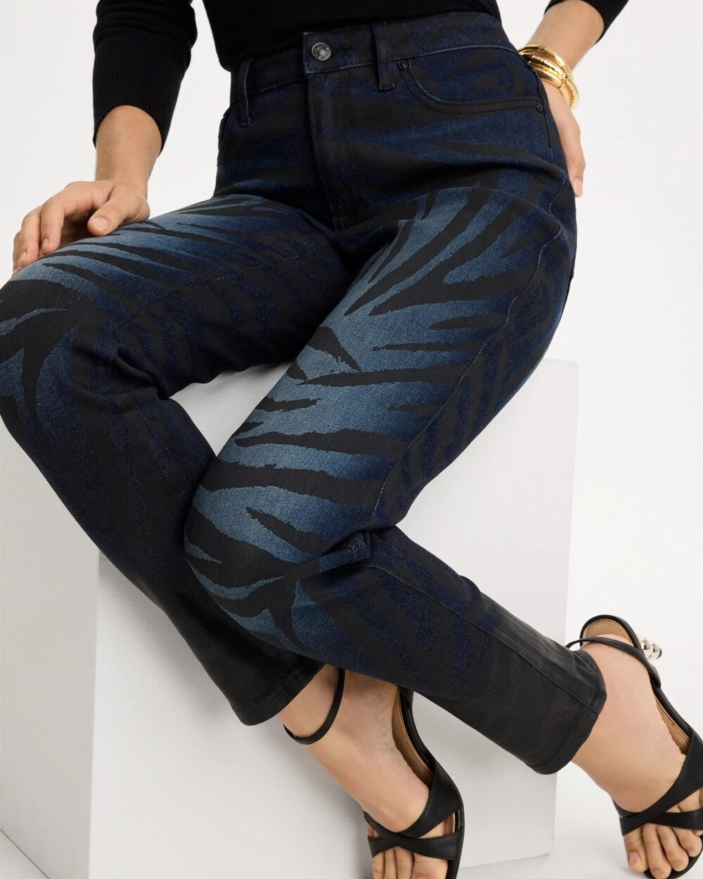 Ombre Zebra Animal Skinny Ankle Jeans