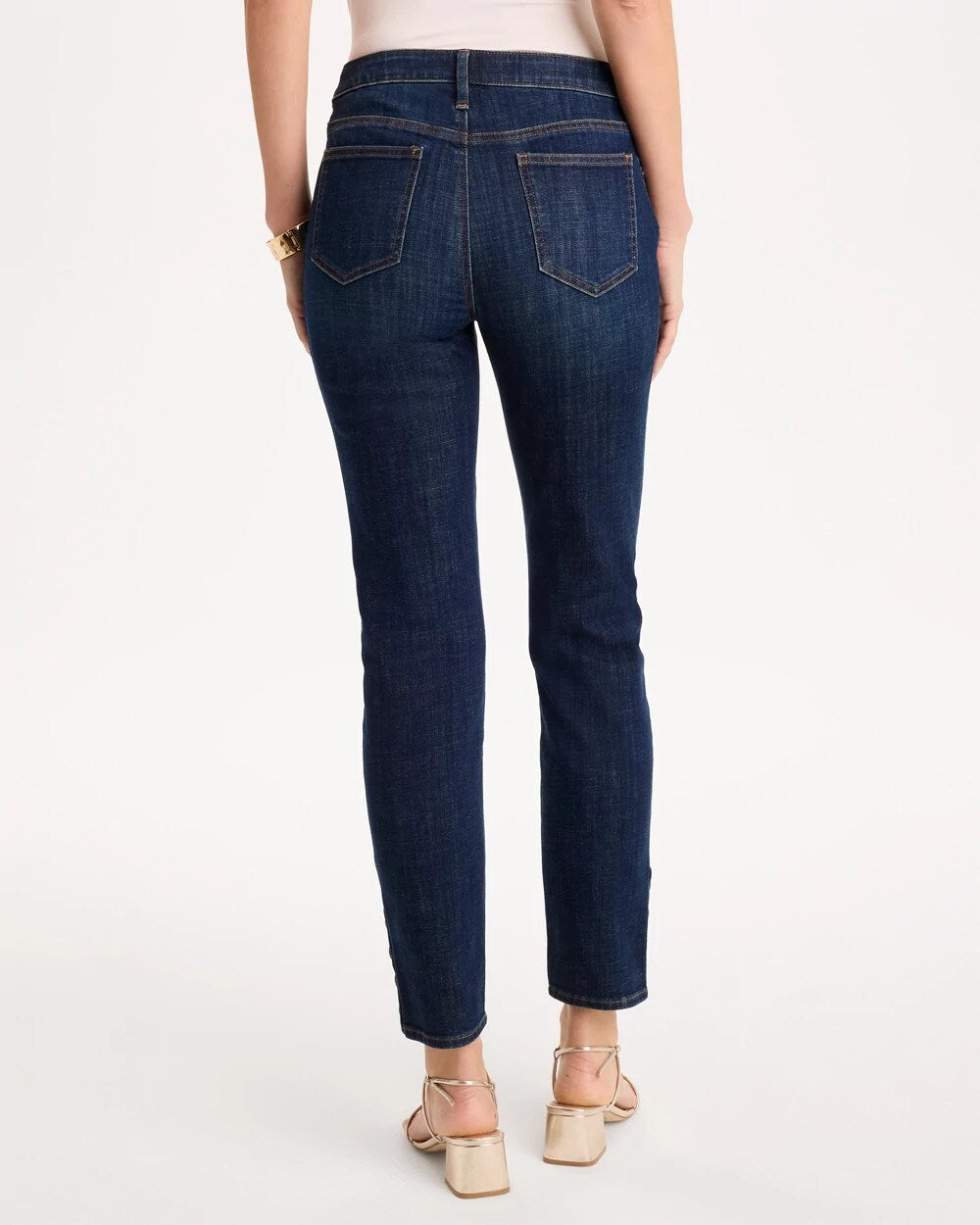 Petite Girlfriend Slim Faux Leather Hem Ankle Jeans
