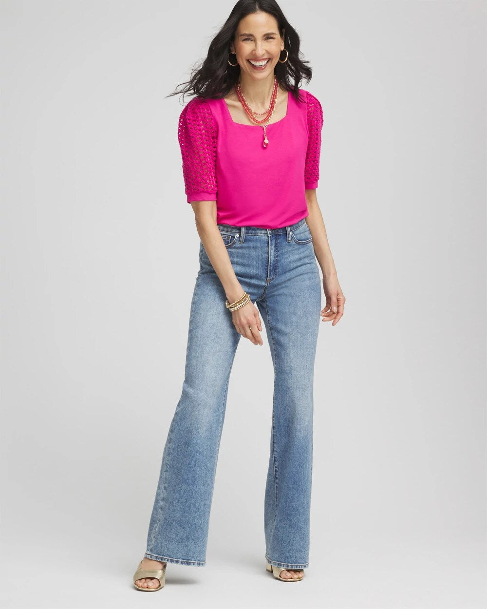 Touch of Cool Crochet Lace Square-Neck Tee