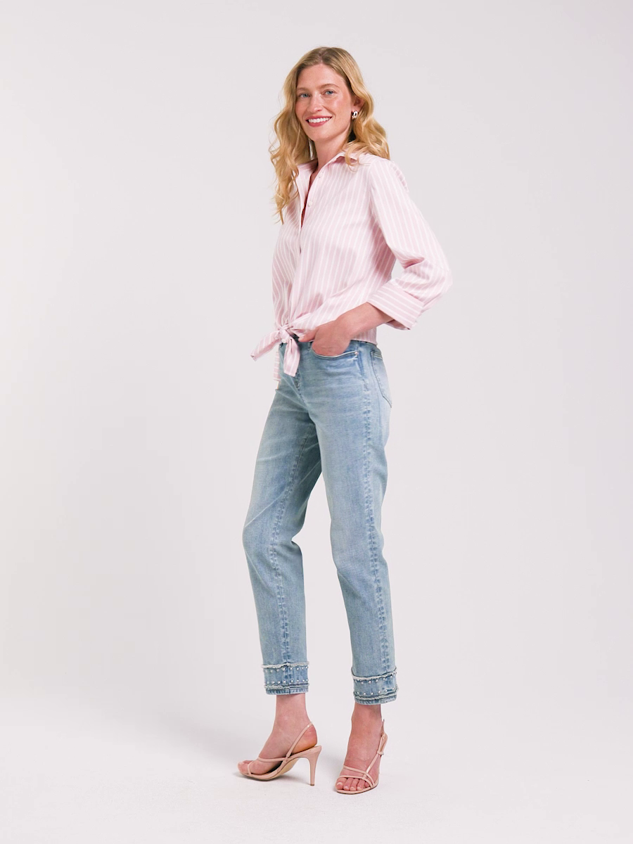 Girlfriend Slim Fray Hem Stud Ankle Jeans