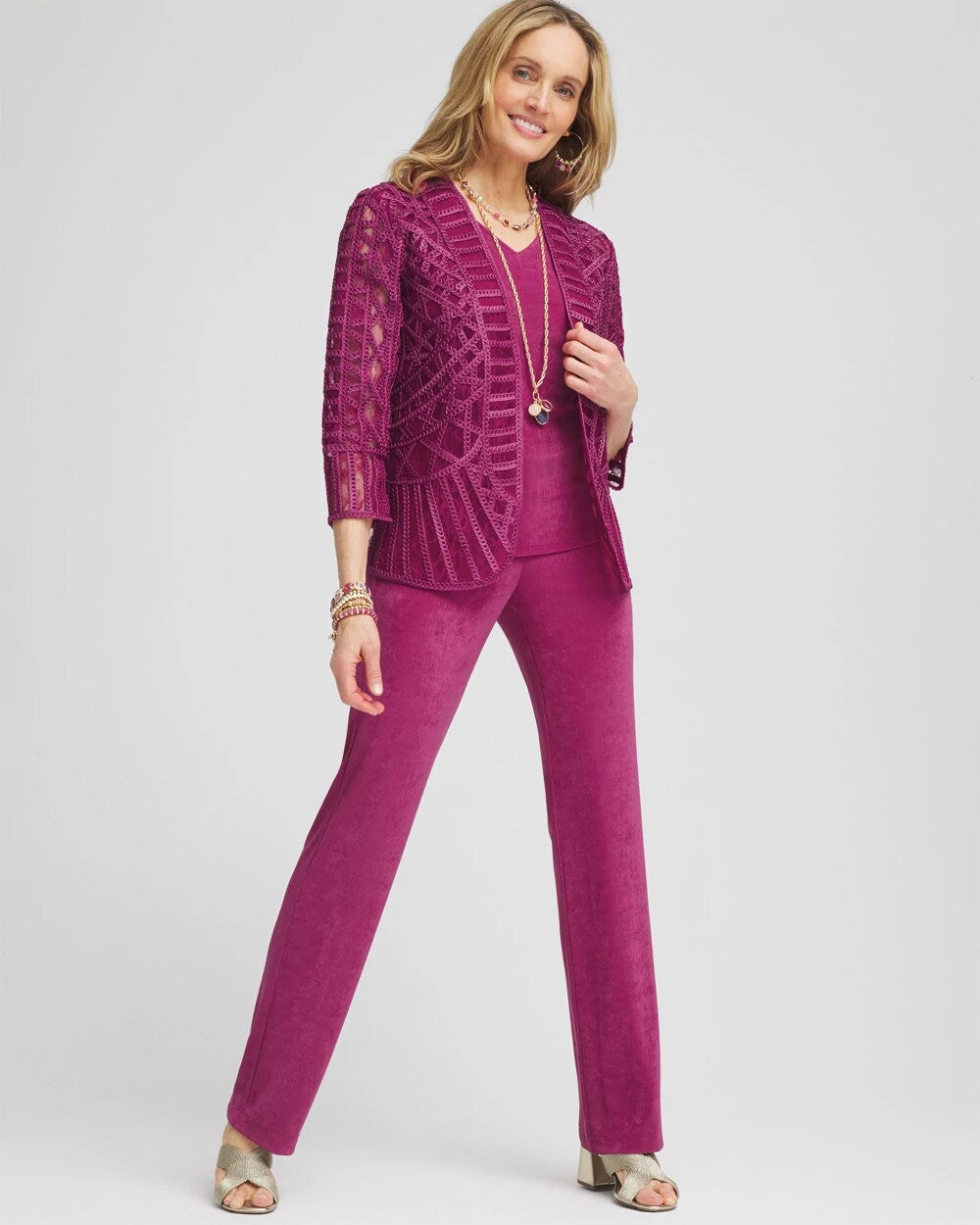 Travelers Collection Embroidered Lace Cutwork Jacket