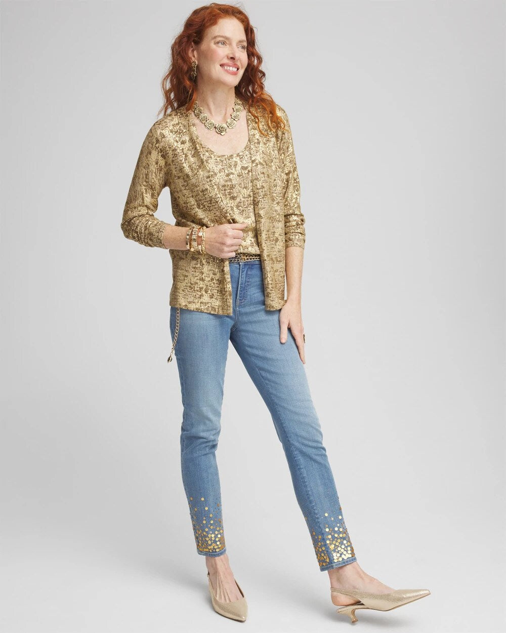 Foil Print Long-sleeve Cardigan