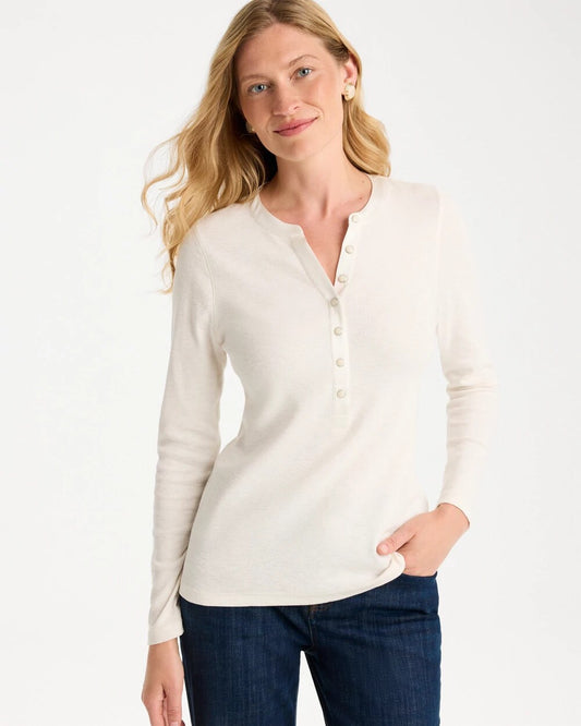Satin Trim Ribbed Henley Tee