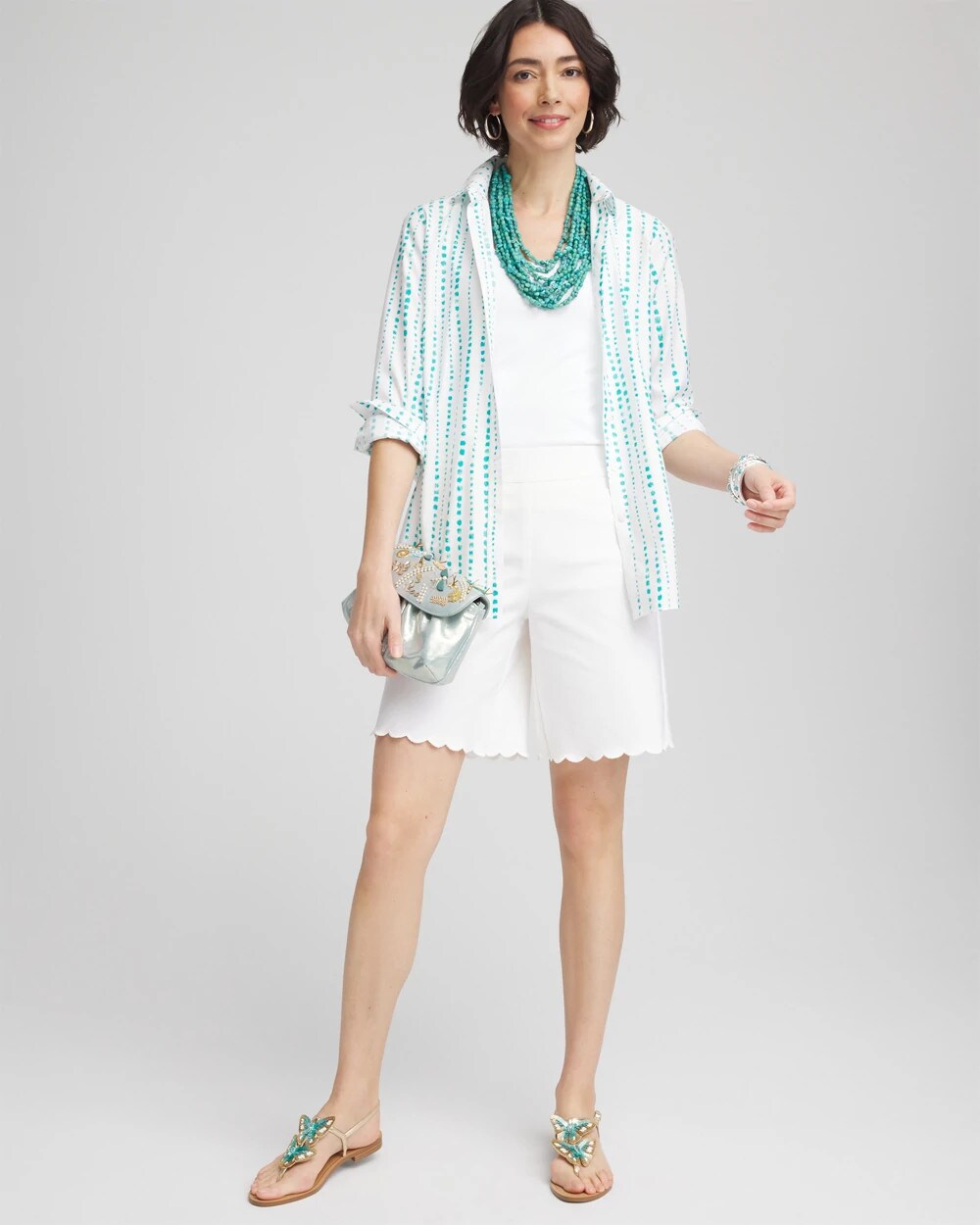 Brigitte Pull-On Scallop-Hem Shorts
