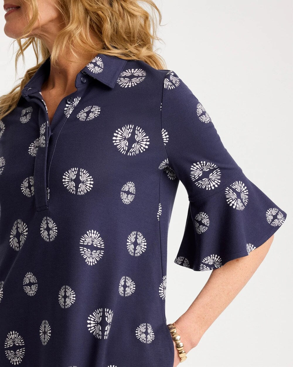 Printed Ponte Flounce Sleeve Dress