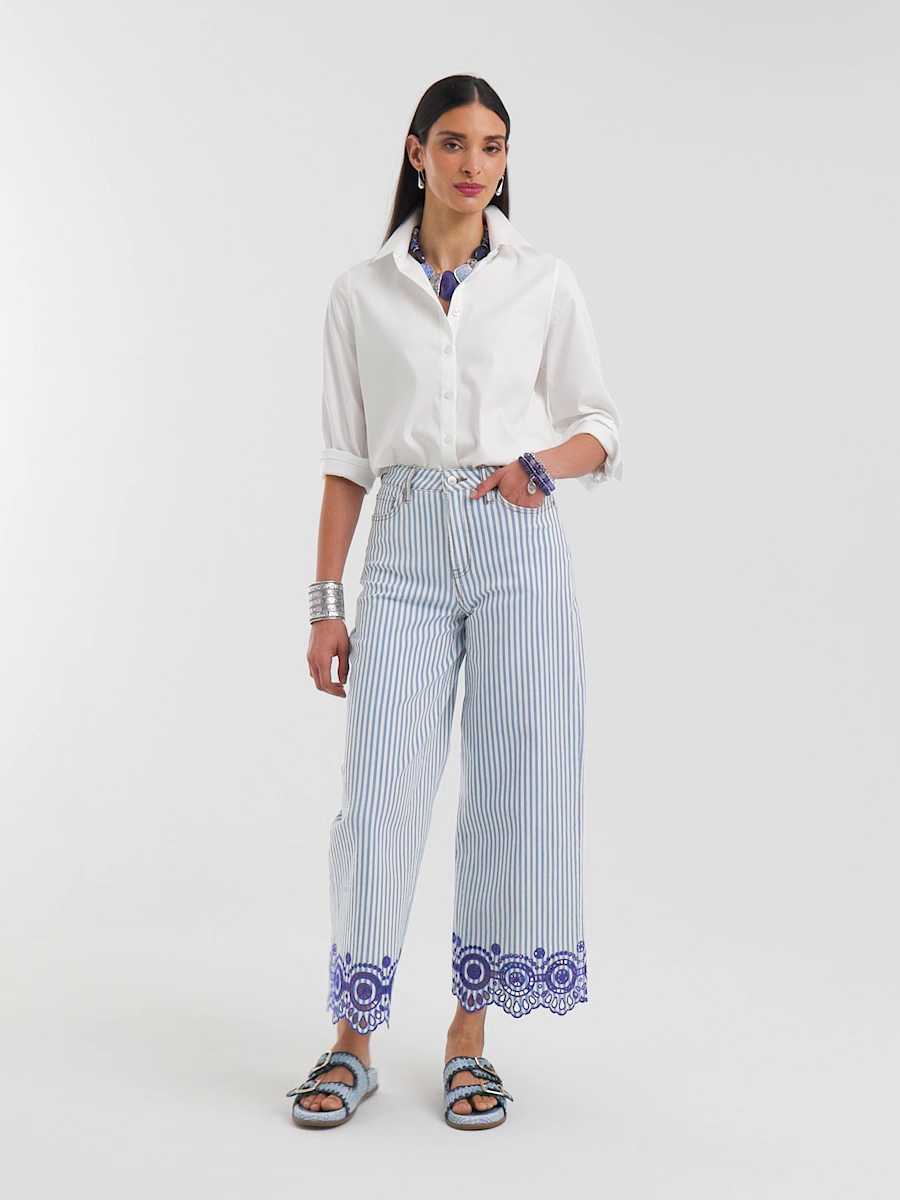 Eyelet High-Rise Wide Cropped Jeans