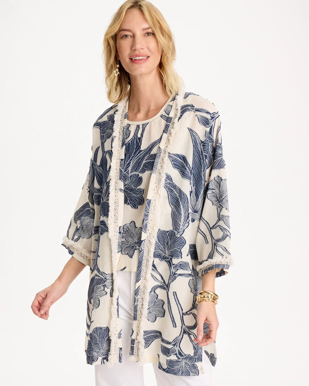 Cotton Jacquard Fringed Kimono