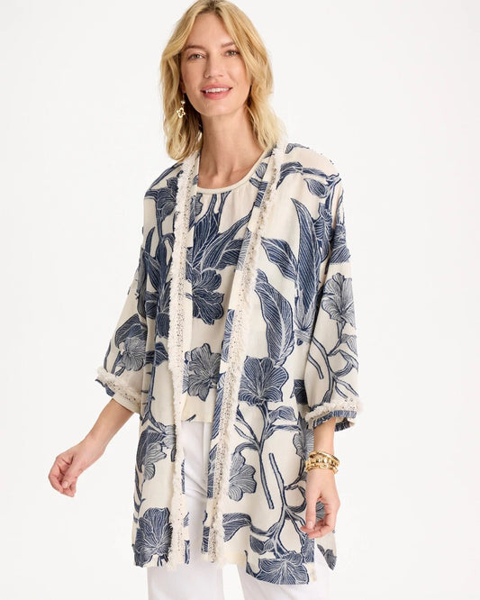 Cotton Jacquard Fringed Kimono