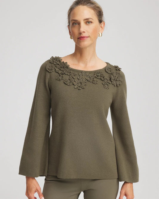 Appliqu¨¦ Flared-Sleeve Sweater