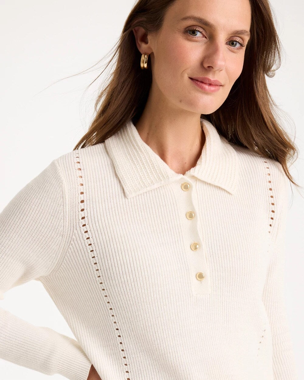 Long-Sleeve Pullover Polo Sweater