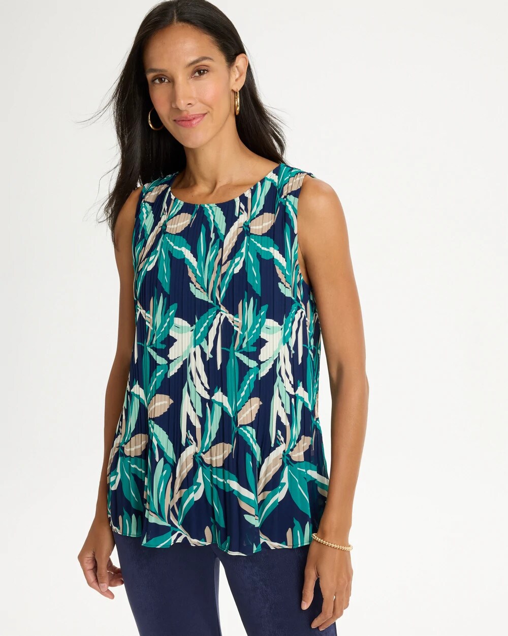 Travelers Palm Pleated Chiffon Tank