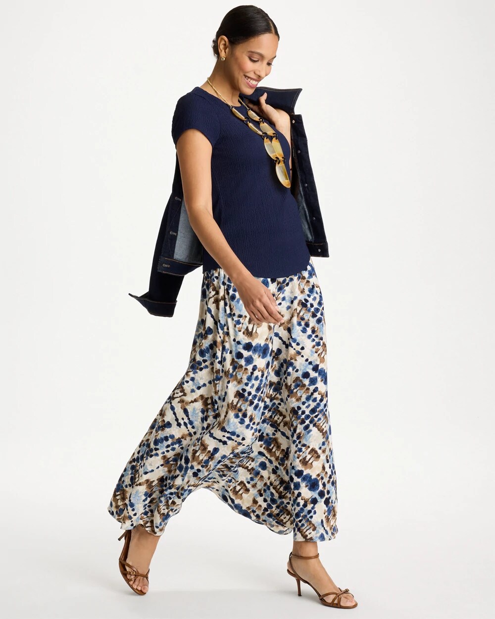 Faux Silk Printed Maxi Skirt